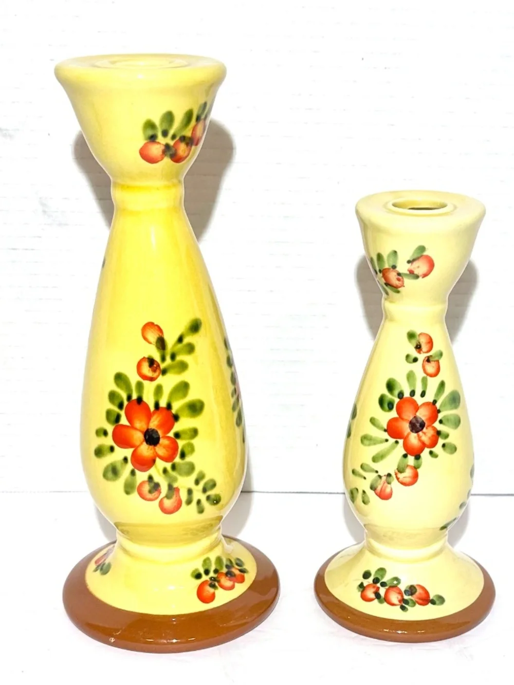 Vintage Pizzato Italian Ceramic Candlestick Holders Pair Hand Painted Floral